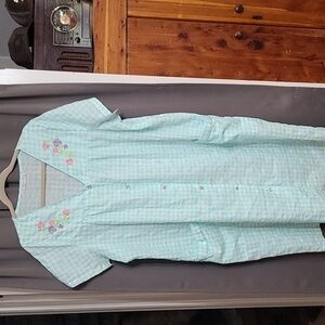 Elegant Emily Womens Robe Mint White Embroidered Flowers Snaps Pockets 2X *READ*